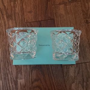 - Tiffany and Co Rock Cut Crystal Votive Candle Holder Pair Beautiful!